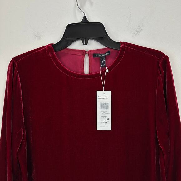 Eileen Fisher Velvet Dress Long Sleeve Silk Viscose Party Red Relaxed XXS NWT - Picture 8 of 14